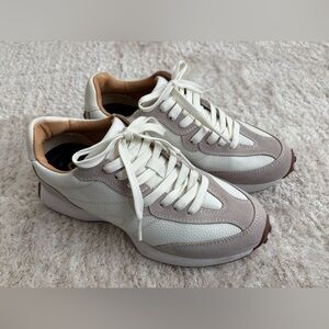 Women’s Stylish White and Tan Sneakers